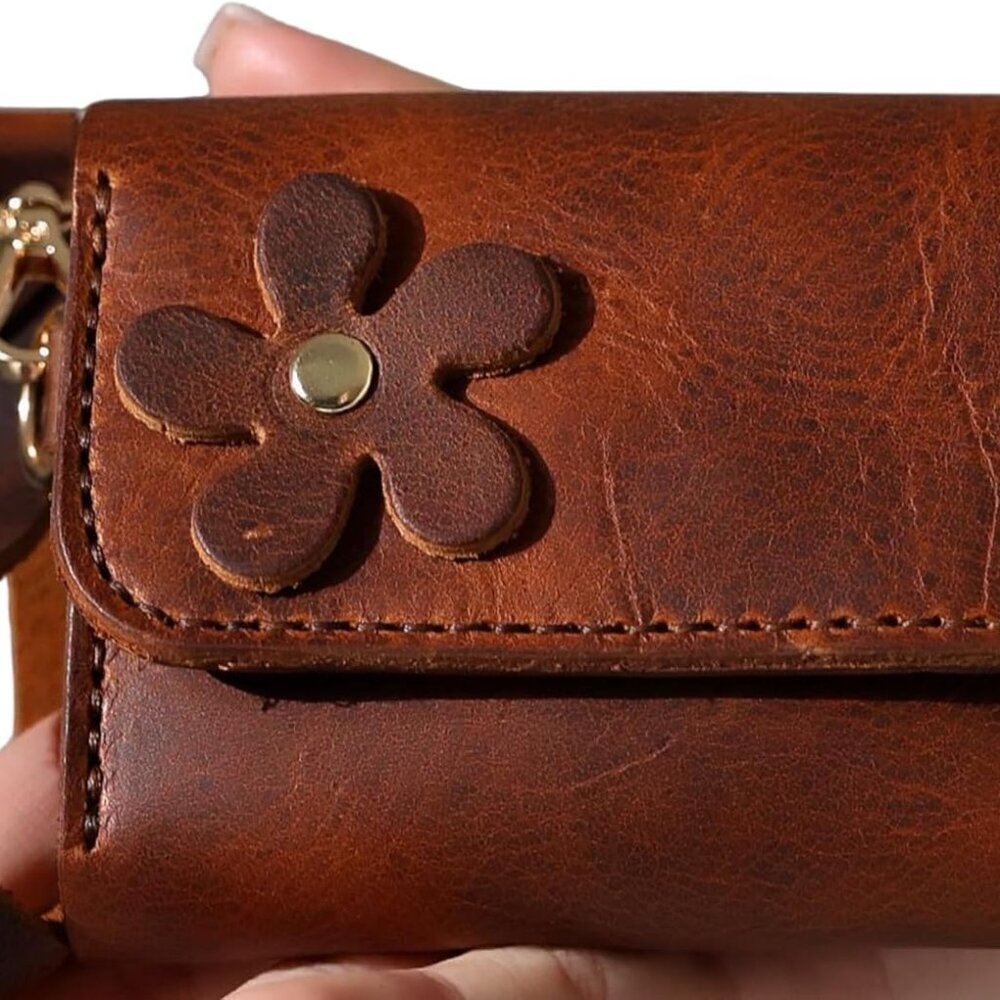 Leather Wallet Women Compact Credit Card Cash Coin Wristlet Purse